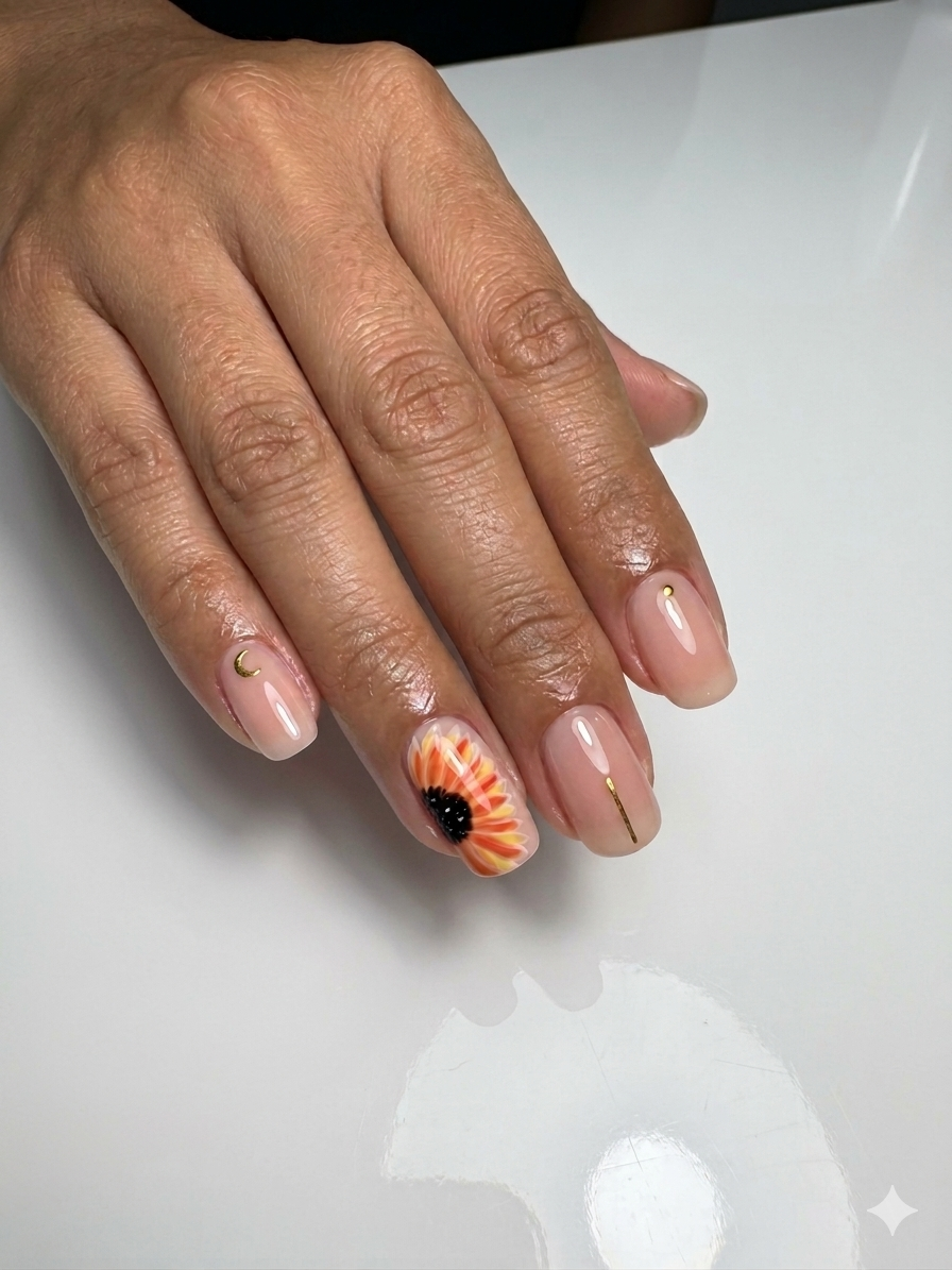 Manicura con pan de oro y esmalte rosa